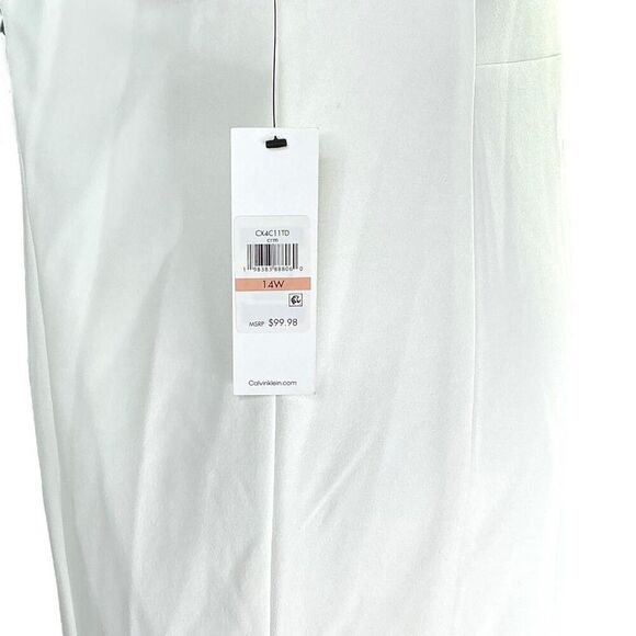 Calvin Klein Sheath Dress Womens 14W White Knit Tulip Sleeve Plus Size NEW - Picture 8 of 10